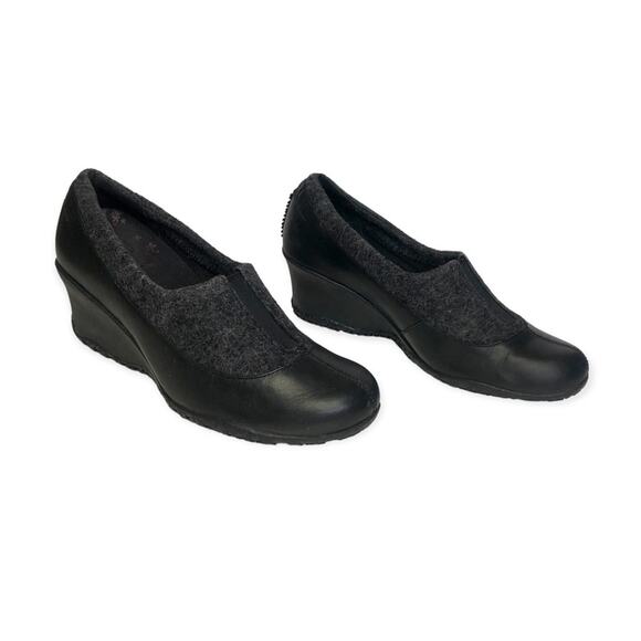 Merrell Women's Tulip Wedge Heel Size 8 Black Leather Grey Wool Arch Suport - Picture 12 of 12